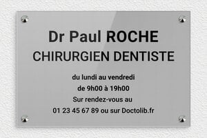 Plaque Professionnelle Plexiglass - ppro-dentiste-004-0 - 300 x 200 mm - gris-noir - screws-caps - ppro-dentiste-004-0