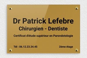 Plaque Dentiste - ppro-dentiste-004-1 - 300 x 200 mm - or-fonce-noir - screws-caps - ppro-dentiste-004-1