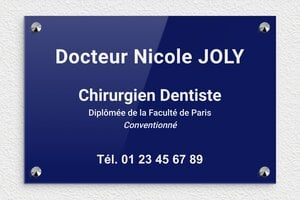 Plaque Professionnelle Plexiglass - ppro-dentiste-005-0 - 300 x 200 mm - bleu-blanc - screws-caps - ppro-dentiste-005-0