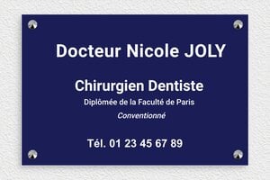 Plaque Professionnelle PVC - ppro-dentiste-005-01 - 300 x 200 mm - bleu-marine-blanc - screws-caps - ppro-dentiste-005-01