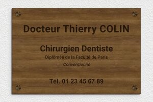 Plaque Professionnelle Bois - ppro-dentiste-005-05 - 300 x 200 mm - noyer - screws-caps - ppro-dentiste-005-05