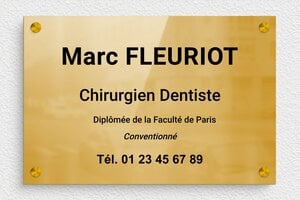Plaque Professionnelle Laiton - ppro-dentiste-005-5 - 300 x 200 mm - poli - screws-spacer - ppro-dentiste-005-5