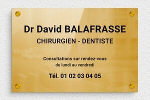 Plaque Professionnelle Laiton - ppro-dentiste-006-15 - 300 x 200 mm - poli - screws-spacer - ppro-dentiste-006-15