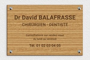 Plaque Professionnelle Bois - ppro-dentiste-006-154 - 300 x 200 mm - chene - screws-caps - ppro-dentiste-006-154