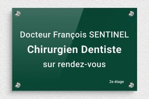 Plaque Dentiste - ppro-dentiste-012-1 - 300 x 200 mm - vert-blanc - screws-spacer - ppro-dentiste-012-1