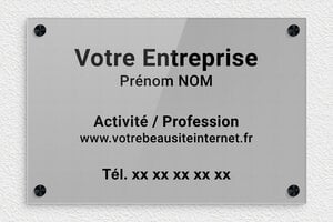 Plaque Professionnelle Plexiglass Grise - ppro-entreprise-001-0 - 300 x 200 mm - gris-noir - screws-caps - ppro-entreprise-001-0