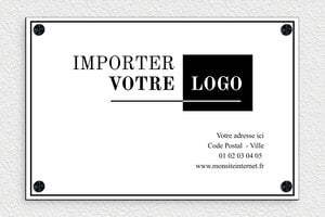Plaque Professionnelle Logo  - ppro-entreprise-005-0 - 300 x 200 mm - blanc-noir - screws-caps - ppro-entreprise-005-0