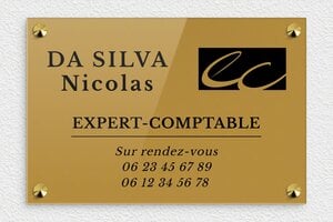 Plaque Professionnelle Expert Comptable - ppro-expert-comptable-003-4 - 300 x 200 mm - or-fonce-noir - screws-caps - ppro-expert-comptable-003-4