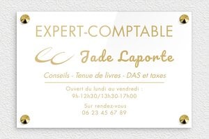 Plaque Professionnelle Expert Comptable - ppro-expert-comptable-004-4 - 300 x 200 mm - blanc-or - screws-caps - ppro-expert-comptable-004-4