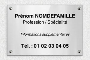 Plaque professionnelle association - ppro-gris-brillant-001-5 - 300 x 200 mm - gris-brillant-noir - screws-caps - ppro-gris-brillant-001-5