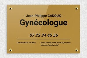 Plaque Professionnelle Gynécologue - ppro-gynechologue-005-1 - 300 x 200 mm - or-fonce-noir - screws-caps - ppro-gynechologue-005-1