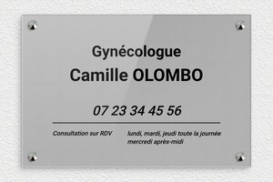 Plaque Professionnelle Gynécologue - ppro-gynechologue-006-1 - 300 x 200 mm - gris-noir - screws-caps - ppro-gynechologue-006-1