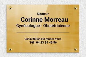 Plaque Professionnelle Gynécologue - ppro-gynechologue-laiton-5 - 300 x 200 mm - poli - screws-caps - ppro-gynechologue-laiton-5