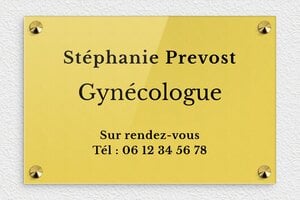 Plaque Professionnelle Gynécologue - ppro-gynecologue-001-1 - 300 x 200 mm - or-clair-noir - screws-caps - ppro-gynecologue-001-1