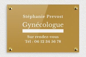 Plaque Professionnelle Gynécologue - ppro-gynecologue-001-4 - 300 x 200 mm - or-fonce-blanc - screws-caps - ppro-gynecologue-001-4