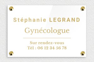 Plaque Professionnelle Gynécologue - ppro-gynecologue-002-4 - 300 x 200 mm - blanc-or - screws-caps - ppro-gynecologue-002-4