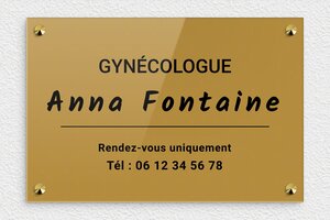 Plaque Professionnelle Gynécologue - ppro-gynecologue-005-4 - 300 x 200 mm - or-fonce-noir - screws-caps - ppro-gynecologue-005-4