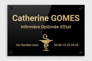 Plaque Infirmière - ppro-infirmere-002-1 - 300 x 200 mm - noir-or - screws-caps - ppro-infirmere-002-1