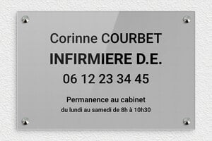 Plaque Infirmière - ppro-infirmere-004-1 - 300 x 200 mm - gris-noir - screws-caps - ppro-infirmere-004-1