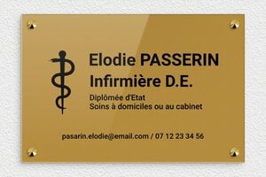 Plaque Infirmière - ppro-infirmere-005-1 - 300 x 200 mm - or-fonce-noir - screws-caps - ppro-infirmere-005-1