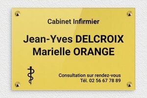 Plaque Professionnelle Plexiglass Or - ppro-job-cabinet-infirmier-005-1 - 300 x 200 mm - or-clair-noir - screws-caps - ppro-job-cabinet-infirmier-005-1