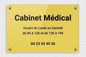 Signalétique cabinet médical - ppro-job-cabinet-medical-001-1 - 300 x 200 mm - or-clair-noir - screws-caps - ppro-job-cabinet-medical-001-1