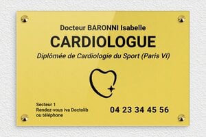 Plaque Cardiologue - ppro-job-cardiologue-004-1 - 300 x 200 mm - or-clair-noir - screws-caps - ppro-job-cardiologue-004-1