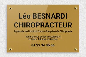 Plaque Professionnelle Chiropracteur - ppro-job-chiropracteur-002-1 - 300 x 200 mm - or-fonce-noir - screws-caps - ppro-job-chiropracteur-002-1