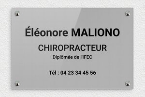 Plaque Professionnelle Plexiglass Grise - ppro-job-chiropracteur-004-1 - 300 x 200 mm - gris-noir - screws-caps - ppro-job-chiropracteur-004-1