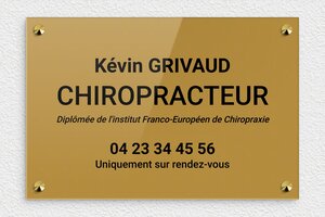 Plaque Professionnelle Chiropracteur - ppro-job-chiropracteur-005-1 - 300 x 200 mm - or-fonce-noir - screws-caps - ppro-job-chiropracteur-005-1