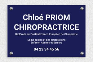 Plaque Professionnelle Chiropracteur - ppro-job-chiropracteur-006-1 - 300 x 200 mm - bleu-marine-blanc - screws-caps - ppro-job-chiropracteur-006-1