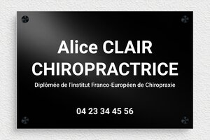 Plaque Professionnelle Chiropracteur - ppro-job-chiropracteur-007-1 - 300 x 200 mm - noir - screws-spacer - ppro-job-chiropracteur-007-1