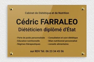 Plaque Diététicienne - ppro-job-dieteticienne-002-1 - 300 x 200 mm - or-fonce-noir - screws-caps - ppro-job-dieteticienne-002-1