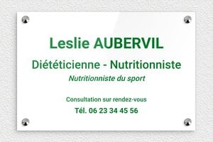 Plaque Diététicienne - ppro-job-dieteticienne-003-1 - 300 x 200 mm - blanc-vert - screws-caps - ppro-job-dieteticienne-003-1