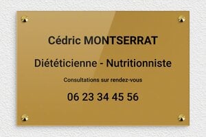 Plaque Diététicienne - ppro-job-dieteticienne-005-1 - 300 x 200 mm - or-fonce-noir - screws-caps - ppro-job-dieteticienne-005-1