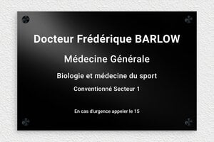 Plaque Docteur - ppro-job-docteur-006-1 - 300 x 200 mm - noir - screws-caps - ppro-job-docteur-006-1