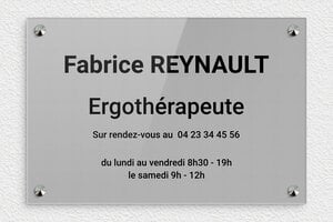 Plaque Professionnelle Plexiglass Grise - ppro-job-ergotherapeute-005-1 - 300 x 200 mm - gris-noir - screws-caps - ppro-job-ergotherapeute-005-1