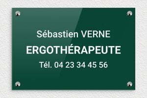 Plaque Professionnelle Ergothérapeute - ppro-job-ergotherapeute-006-1 - 300 x 200 mm - vert-blanc - screws-caps - ppro-job-ergotherapeute-006-1