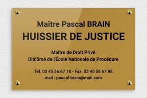 Plaque Huissier de Justice - ppro-job-huissier-001-1 - 300 x 200 mm - or-fonce-noir - screws-caps - ppro-job-huissier-001-1
