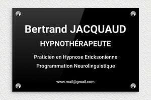 Plaque Professionnelle Plexiglass Noire - ppro-job-hypnotherapeute-002-1 - 300 x 200 mm - noir-blanc - screws-caps - ppro-job-hypnotherapeute-002-1