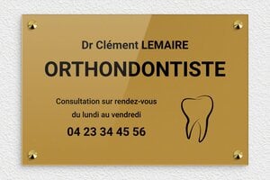 Plaque Orthondontiste - ppro-job-orthodontiste-001-1 - 300 x 200 mm - or-fonce-noir - screws-caps - ppro-job-orthodontiste-001-1