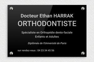 Plaque Professionnelle Orthondontiste - ppro-job-orthodontiste-005-1 - 300 x 200 mm - noir-argent - screws-caps - ppro-job-orthodontiste-005-1