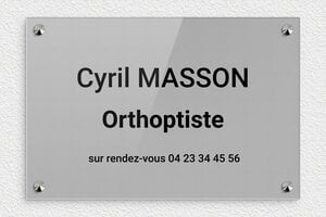 Plaque Orthoptiste - ppro-job-orthoptiste-001-1 - 300 x 200 mm - gris-noir - screws-caps - ppro-job-orthoptiste-001-1