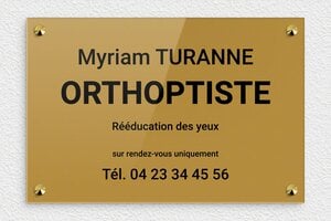 Plaque Orthoptiste - ppro-job-orthoptiste-004-1 - 300 x 200 mm - or-fonce-noir - screws-caps - ppro-job-orthoptiste-004-1