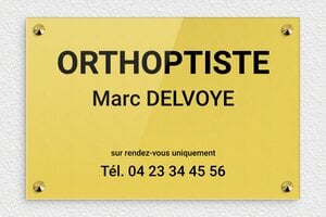 Plaque Orthoptiste - ppro-job-orthoptiste-005-1 - 300 x 200 mm - or-clair-noir - screws-caps - ppro-job-orthoptiste-005-1