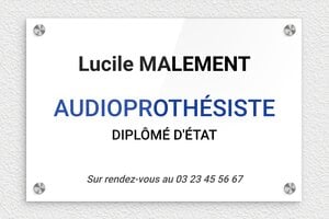 Plaque Audioprothésiste - ppro-job-praticiene-001-1 - 300 x 200 mm - custom - screws-caps - ppro-job-praticiene-001-1