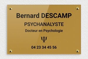 Plaque Psychanalyste - ppro-job-psychanalyste-001-5 - 300 x 200 mm - or-fonce-noir - screws-caps - ppro-job-psychanalyste-001-5