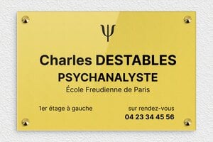 Plaque Psychanalyste - ppro-job-psychanalyste-003-1 - 300 x 200 mm - or-clair-noir - screws-caps - ppro-job-psychanalyste-003-1