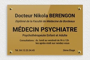 Plaque psychiatre - ppro-job-psychiatre-001-1 - 300 x 200 mm - or-fonce-noir - screws-caps - ppro-job-psychiatre-001-1