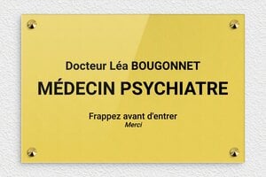 Plaque psychiatre - ppro-job-psychiatre-002-1 - 300 x 200 mm - or-clair-noir - screws-caps - ppro-job-psychiatre-002-1